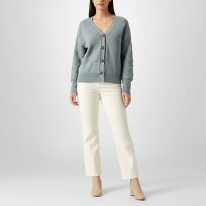 Moon & Madison Cardigan Womens Size L Green Casual Knit V Neck Layer Essential